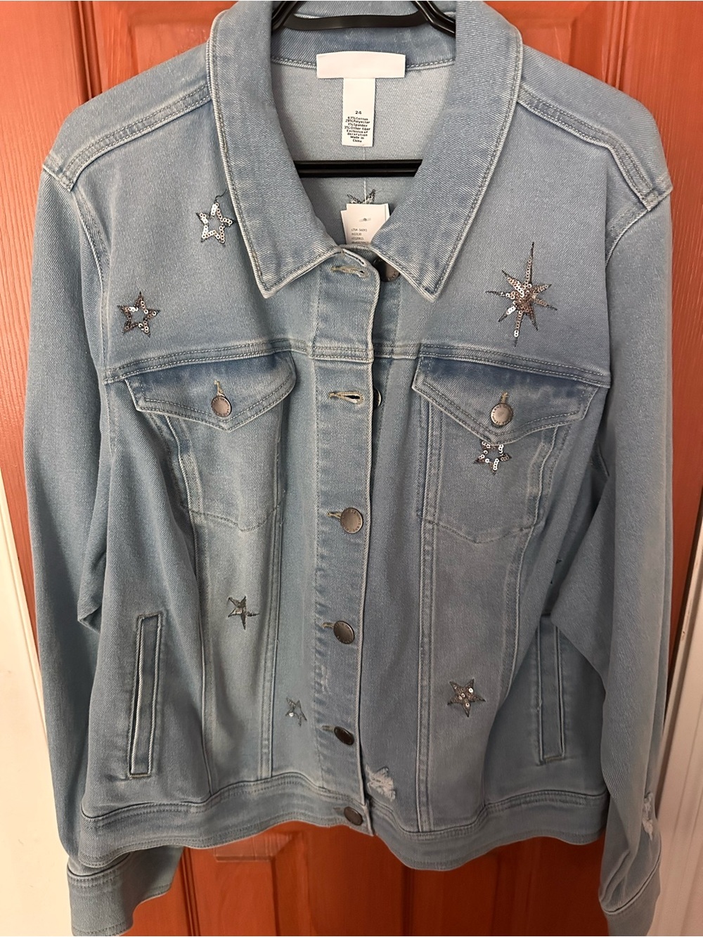 Lane Bryant Light Blue Star Embellished Denim Jacket